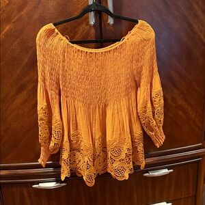 Elegant Burnt Orange Lace Women's Blouse